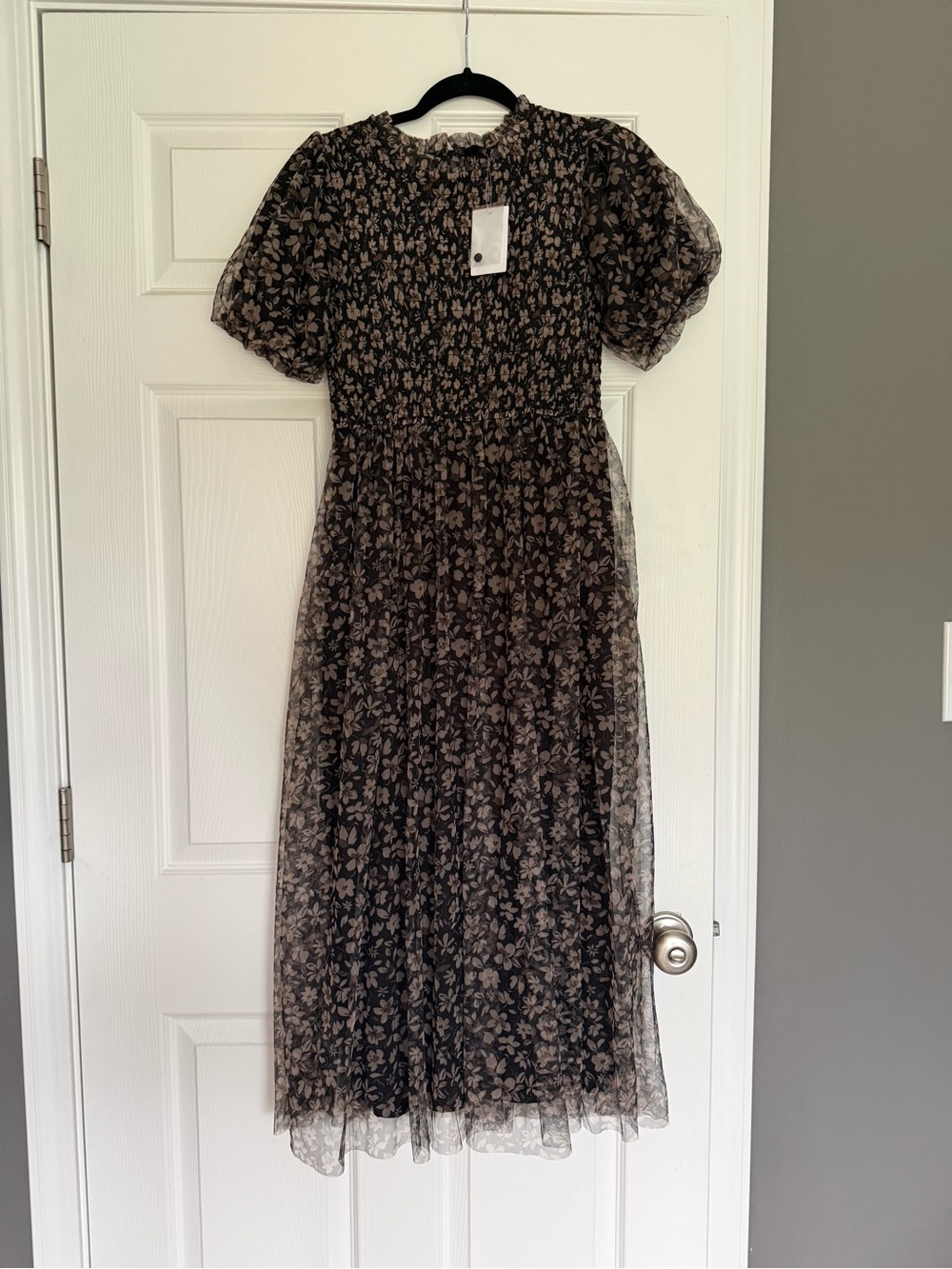 Black Floral Mesh Midi Dress